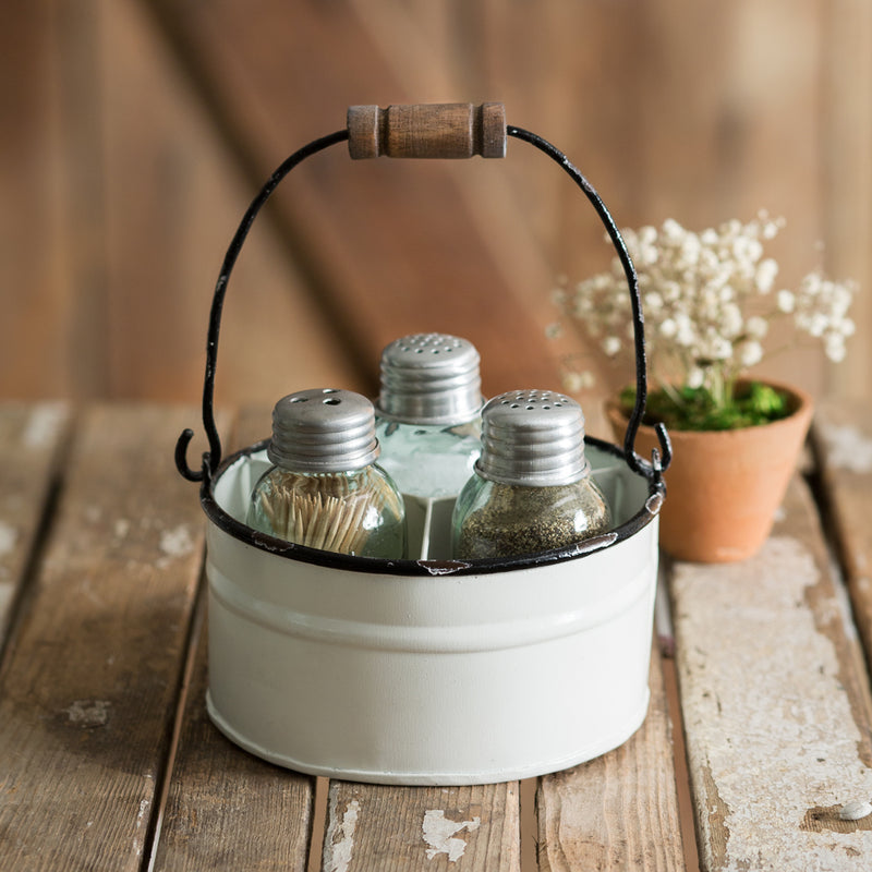 Salt+and+Pepper+Caddy+With+Ring+Galvanized+Metal+Weave+Includes+Shakers for  sale online