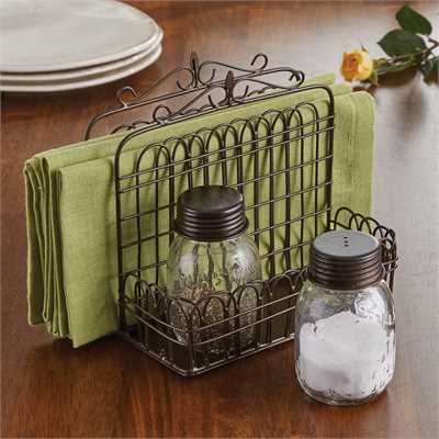 Salt+and+Pepper+Caddy+With+Ring+Galvanized+Metal+Weave+Includes+Shakers for  sale online