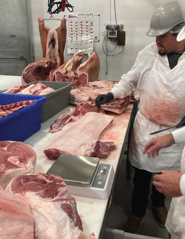 Family Friendly Farms butchers their pork at Wolf Pack Meats in Reno, NV.