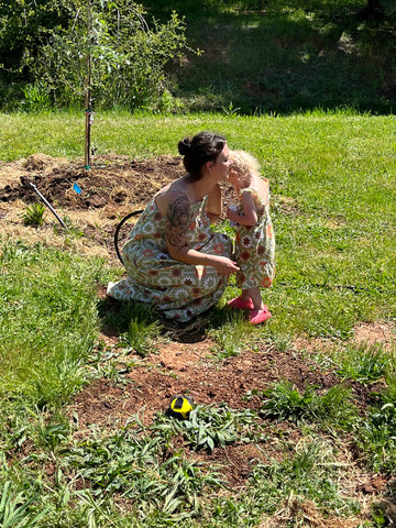 mother and daughter in the garden at our lady's ranch in grass valley, ca