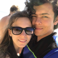 Zachary Zeiter and Cecilia Kerekes at the beach in Santa Paula California with their classmates from Thomas Aquinas College.