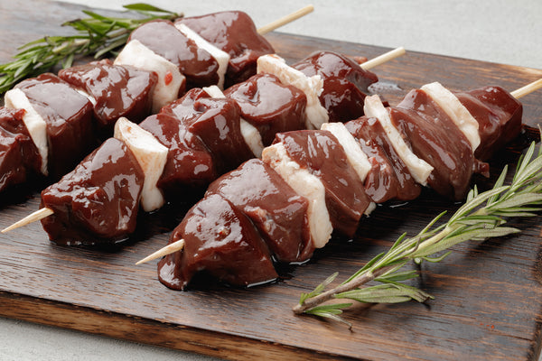 Family Friendly Farms beef liver and onions kabobs.