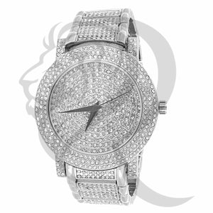 White Tone 48MM IcedOut Face Men's Watch