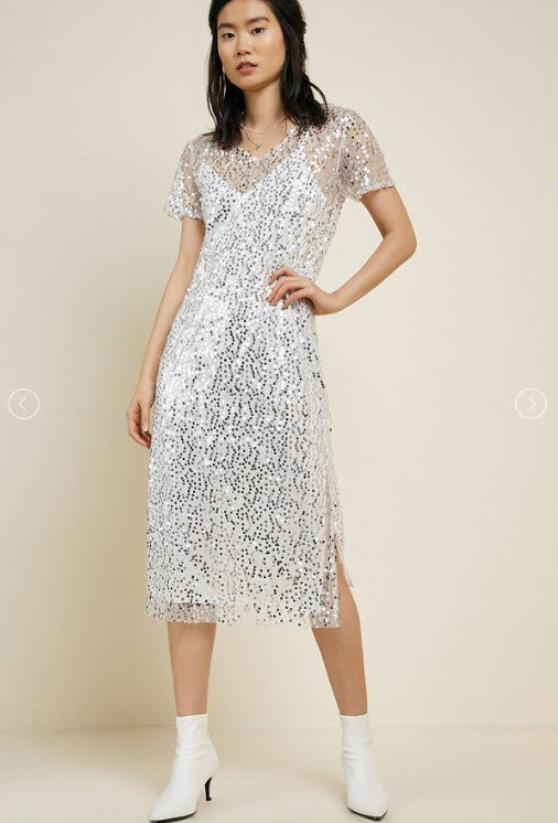 sequin white midi dress