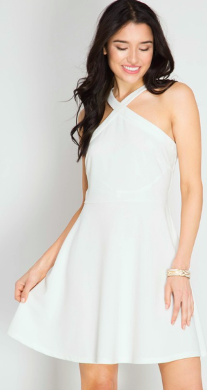 Criss Cross Halter Fit n Flare White Dress – You & Me