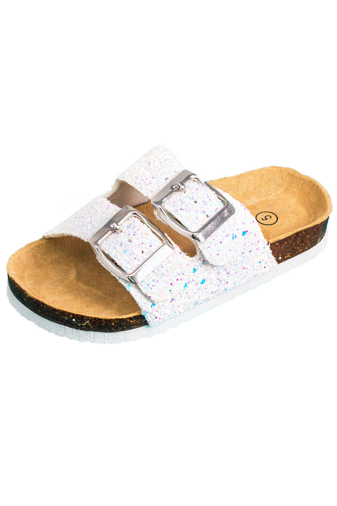 white sparkly sandals