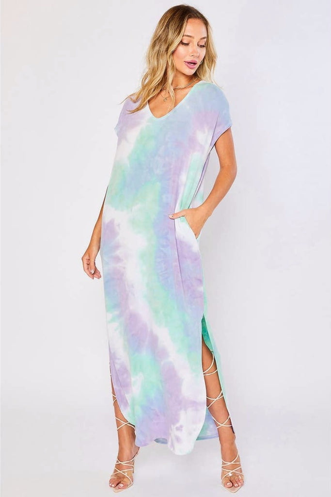 short sleeve tie dye maxi dress