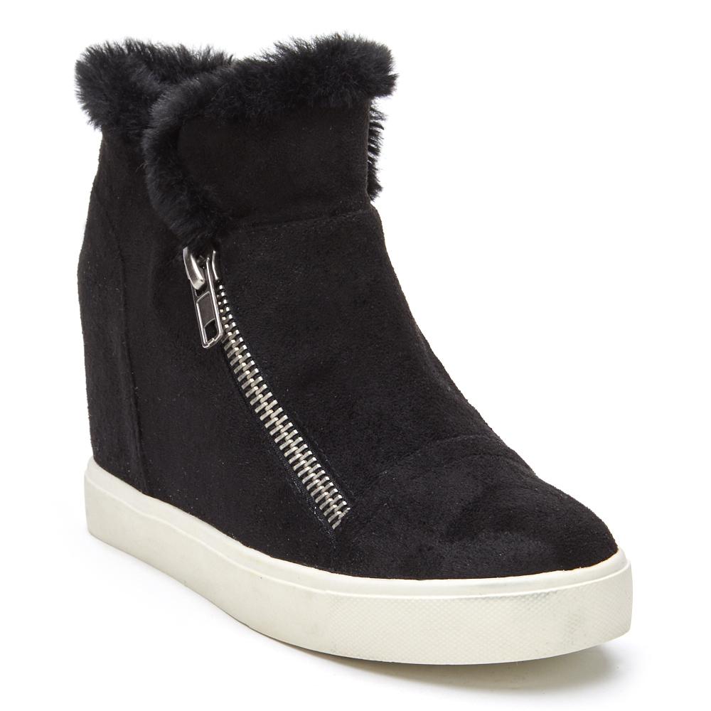 black wedge sneaker booties