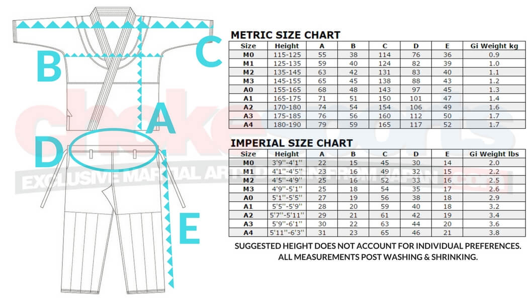 Isami Gi Size Chart