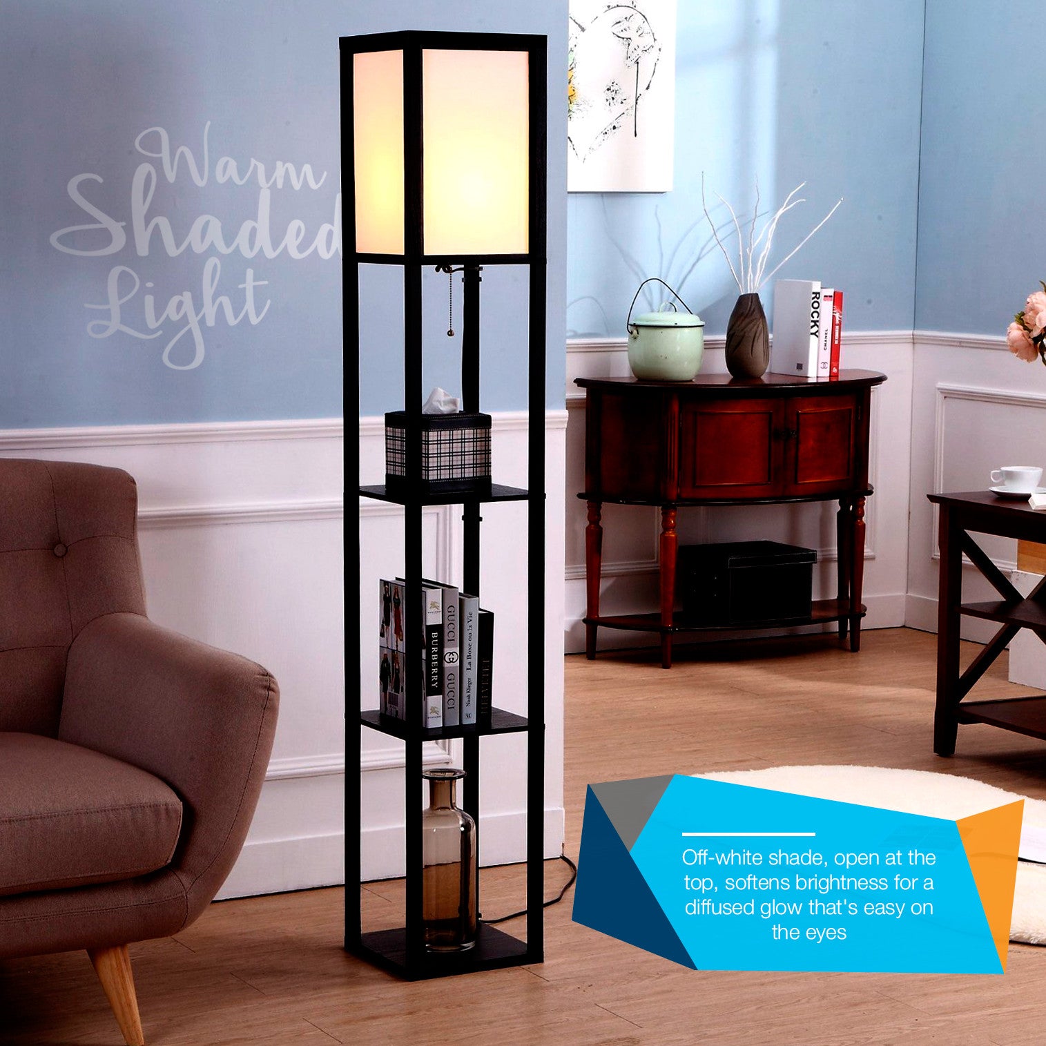 Brightech Store Maxwell Shelf Floor Lamp Modern Mood Lighting