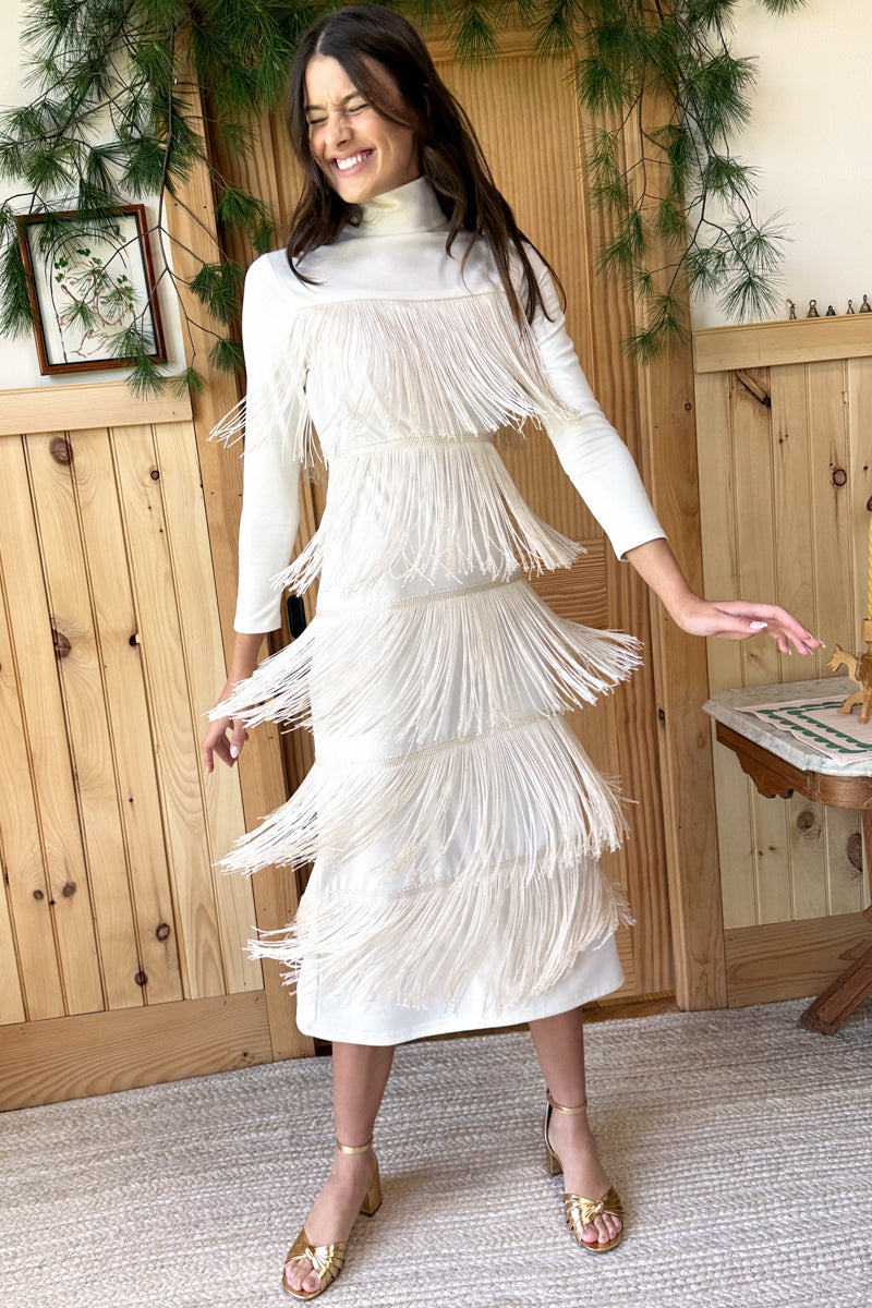 Fringe Midi Dress - Ivory