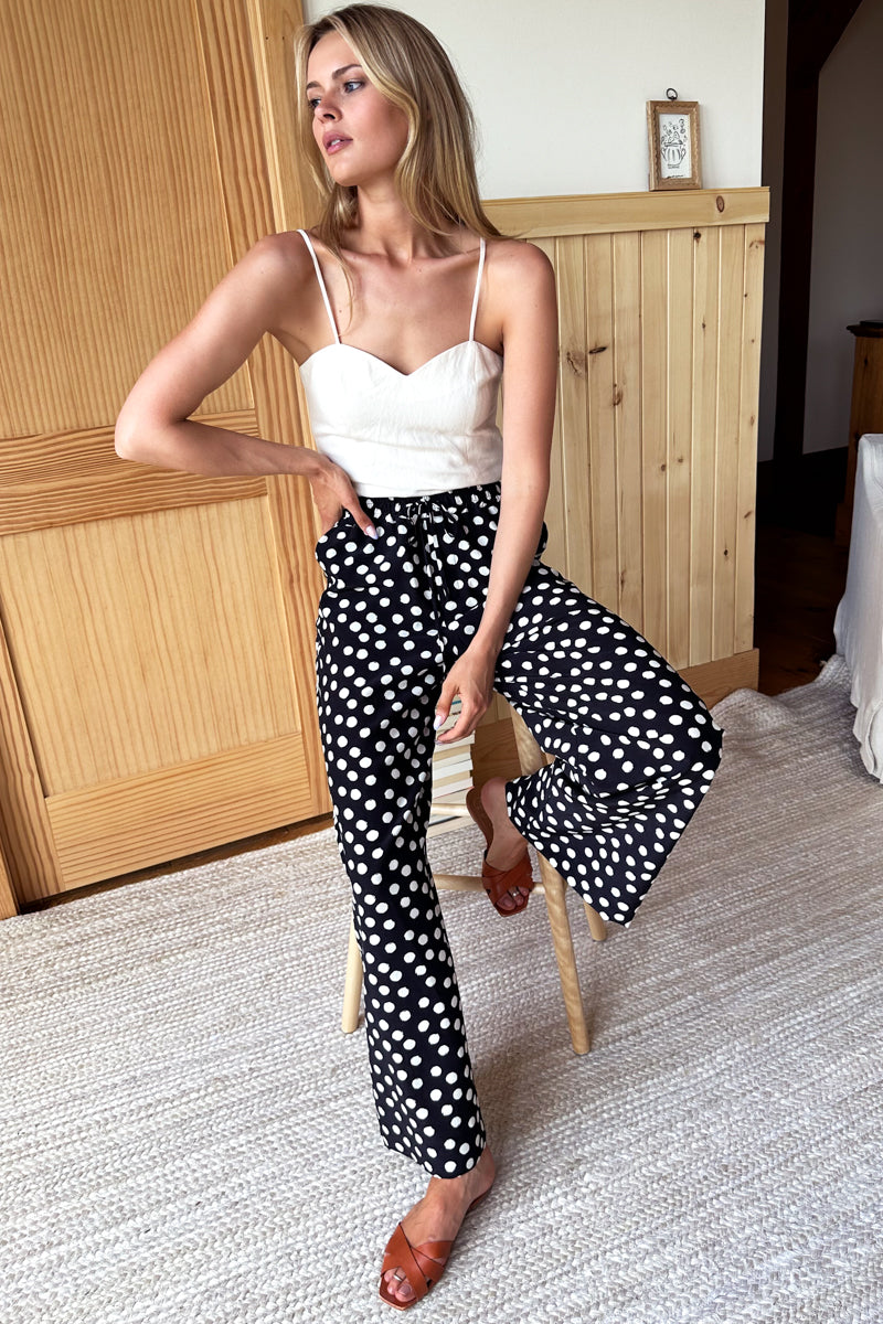 Sharon Pants - Painterly Dots Black + Ivory