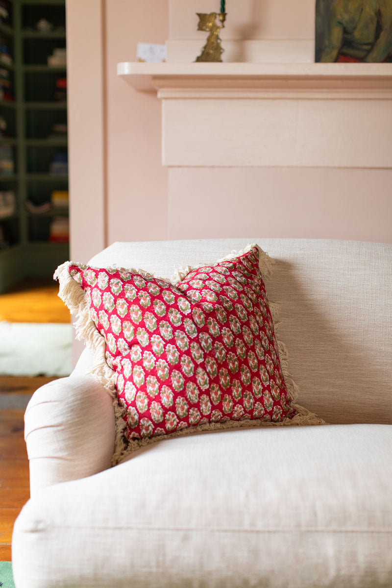 Handblock Pillow Cover - Madrid Flowers Linen