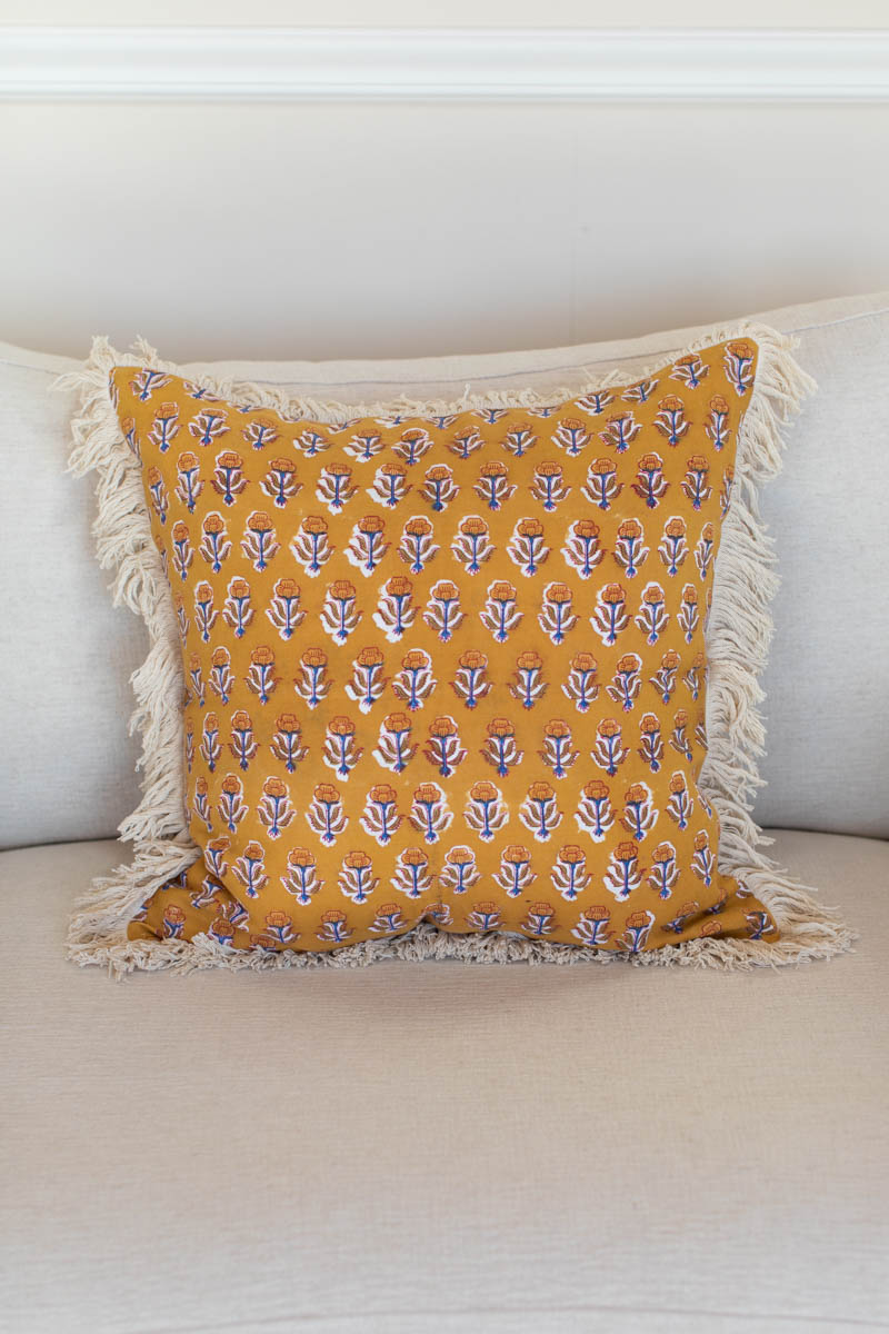 Handblock Pillow Cover - French Marigolds Saffron Linen