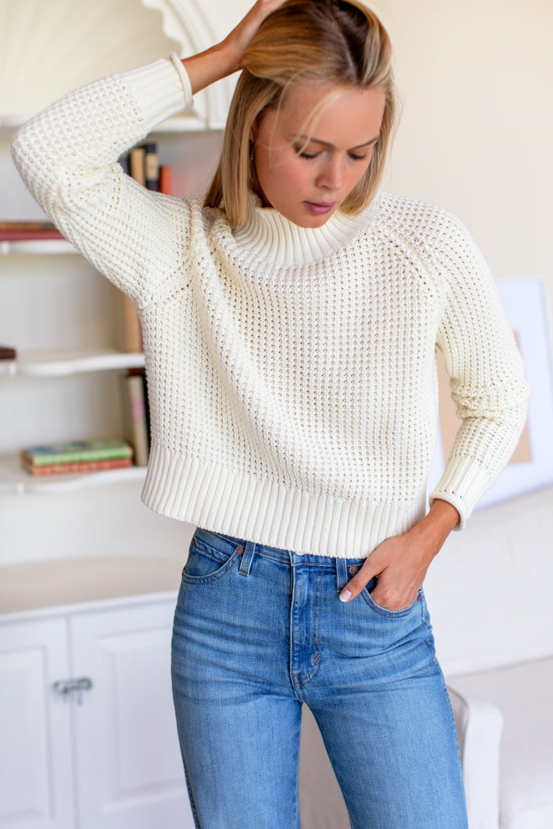 Boxy Funnel Neck Sweater - Ivory Organic