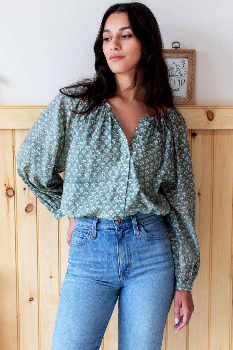 Frances Blouse - Day Flowers Juniper Organic