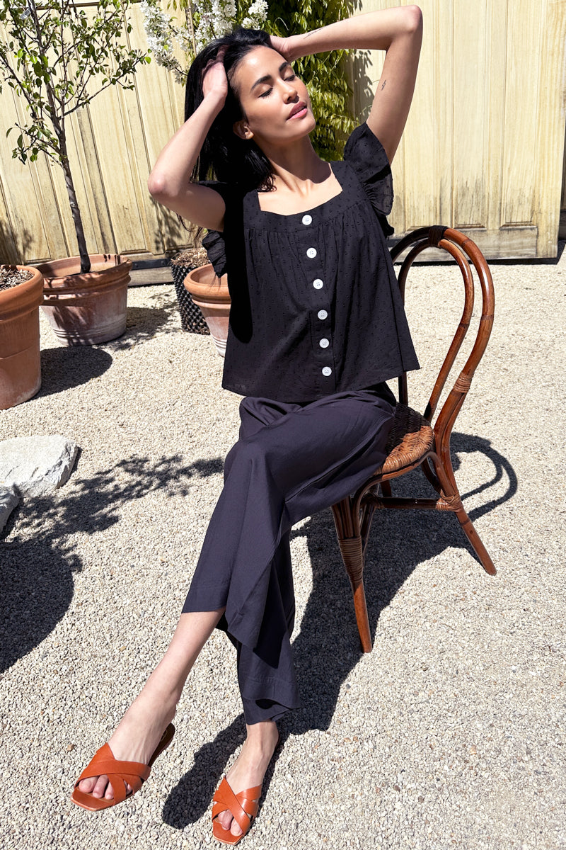 Laurent Flutter Top - Black Dots Organic