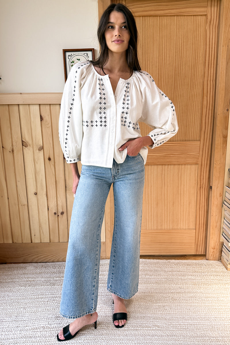 Frances Embroidery Blouse - Salt Organic