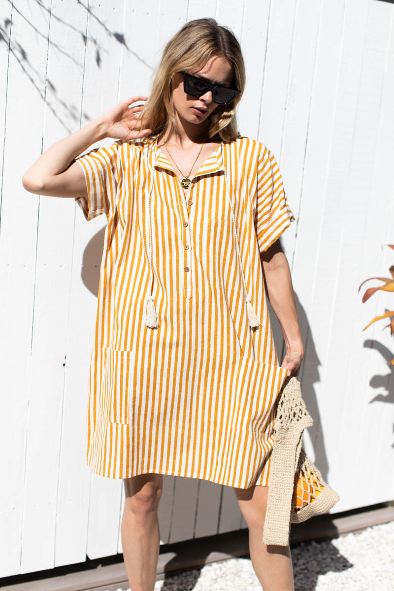 Baja Caftan - Marigold Stripe Organic