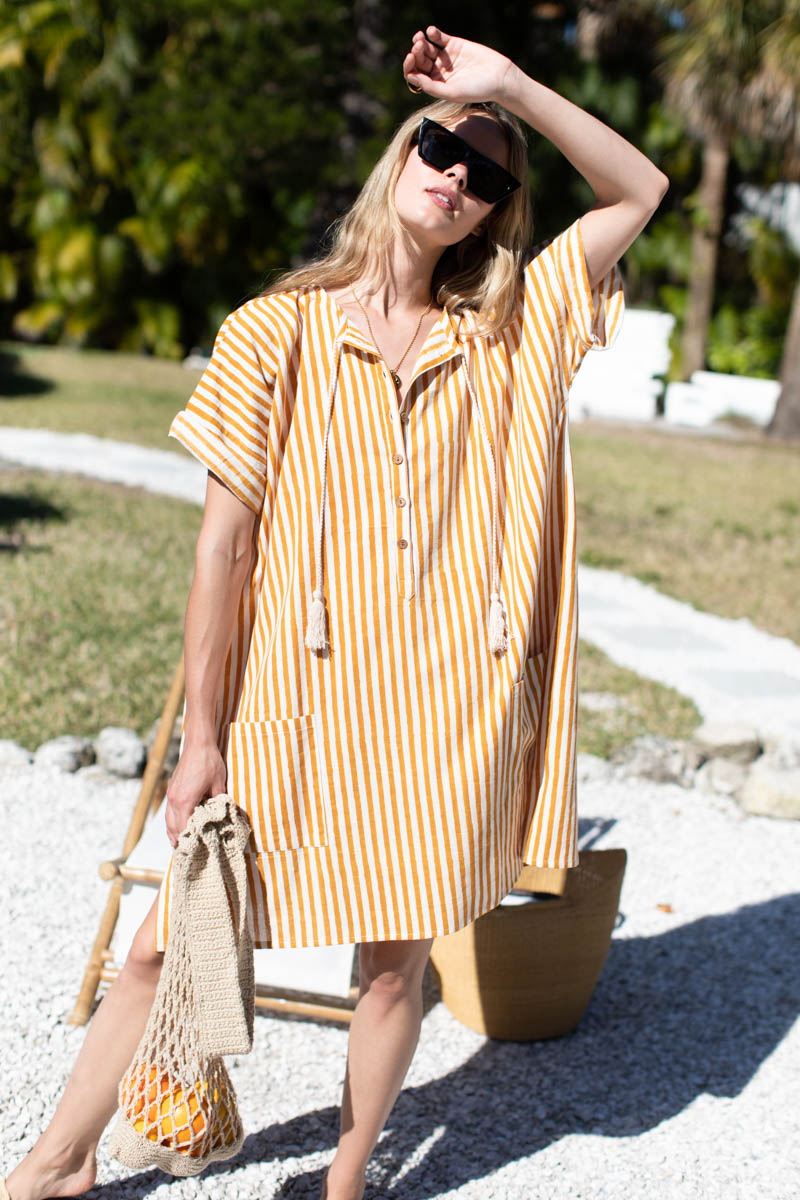 Baja Caftan - Marigold Stripe Organic