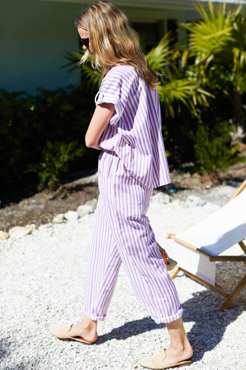 Baja Drawstring Pant - Lavendula Stripe Organic