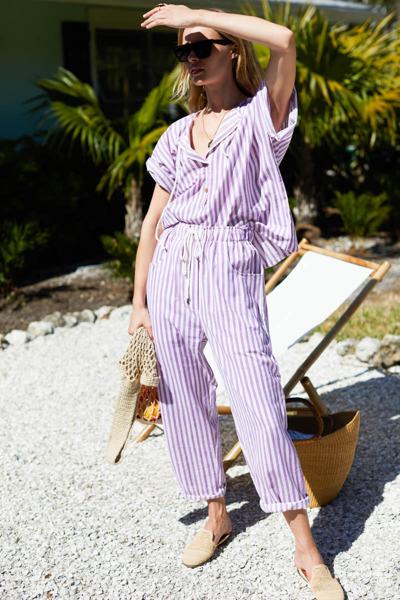 Baja Drawstring Pant - Lavendula Stripe Organic