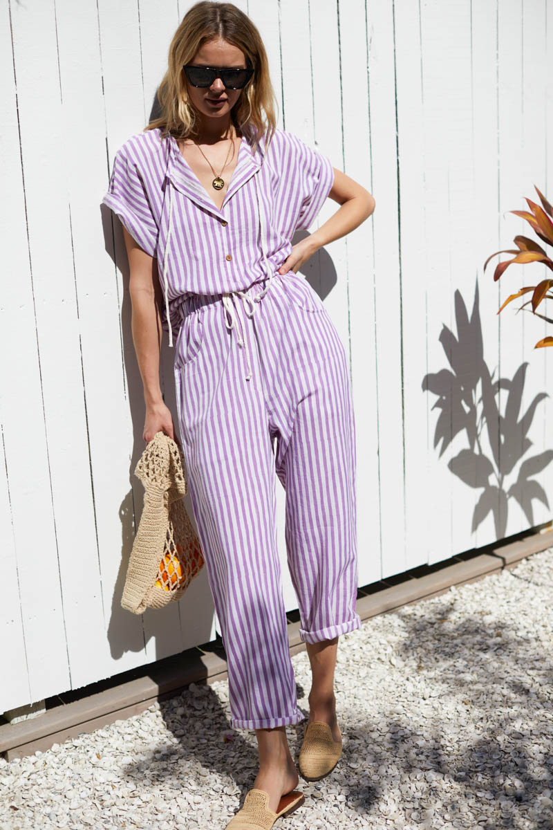 Baja Drawstring Pant - Lavendula Stripe Organic