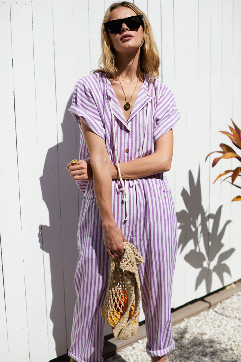 Baja Drawstring Pant - Lavendula Stripe Organic