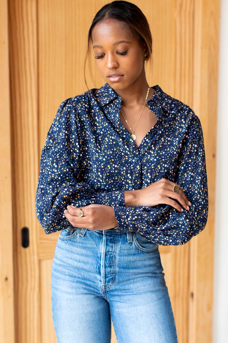 Button Down Blouse - Navy