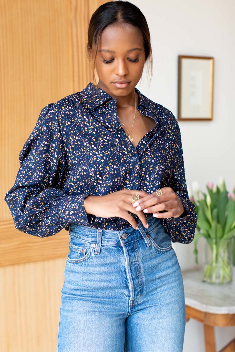 Button Down Blouse - Navy