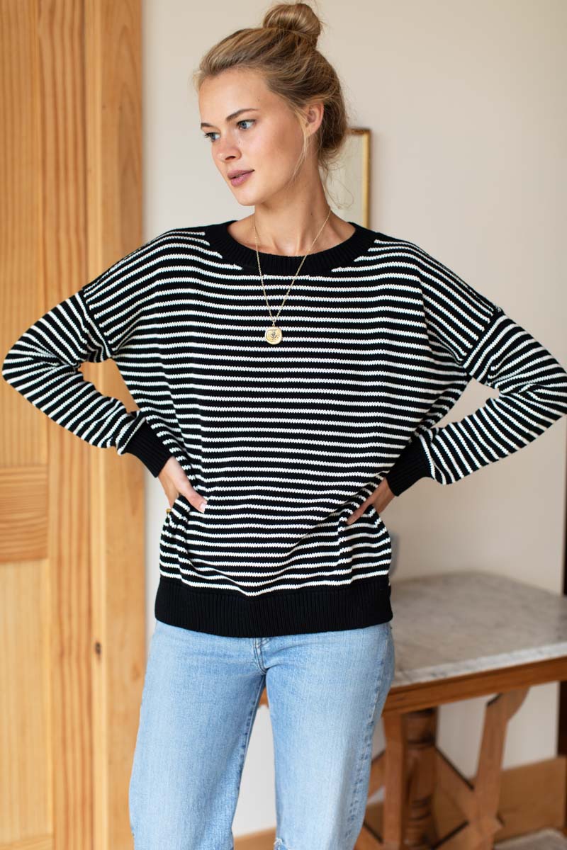 Carolyn Sweater - Ivory Stripe Black Organic