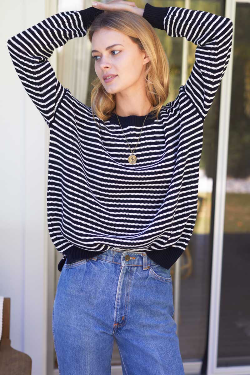 Carolyn Sweater - Ivory Stripe Black Organic