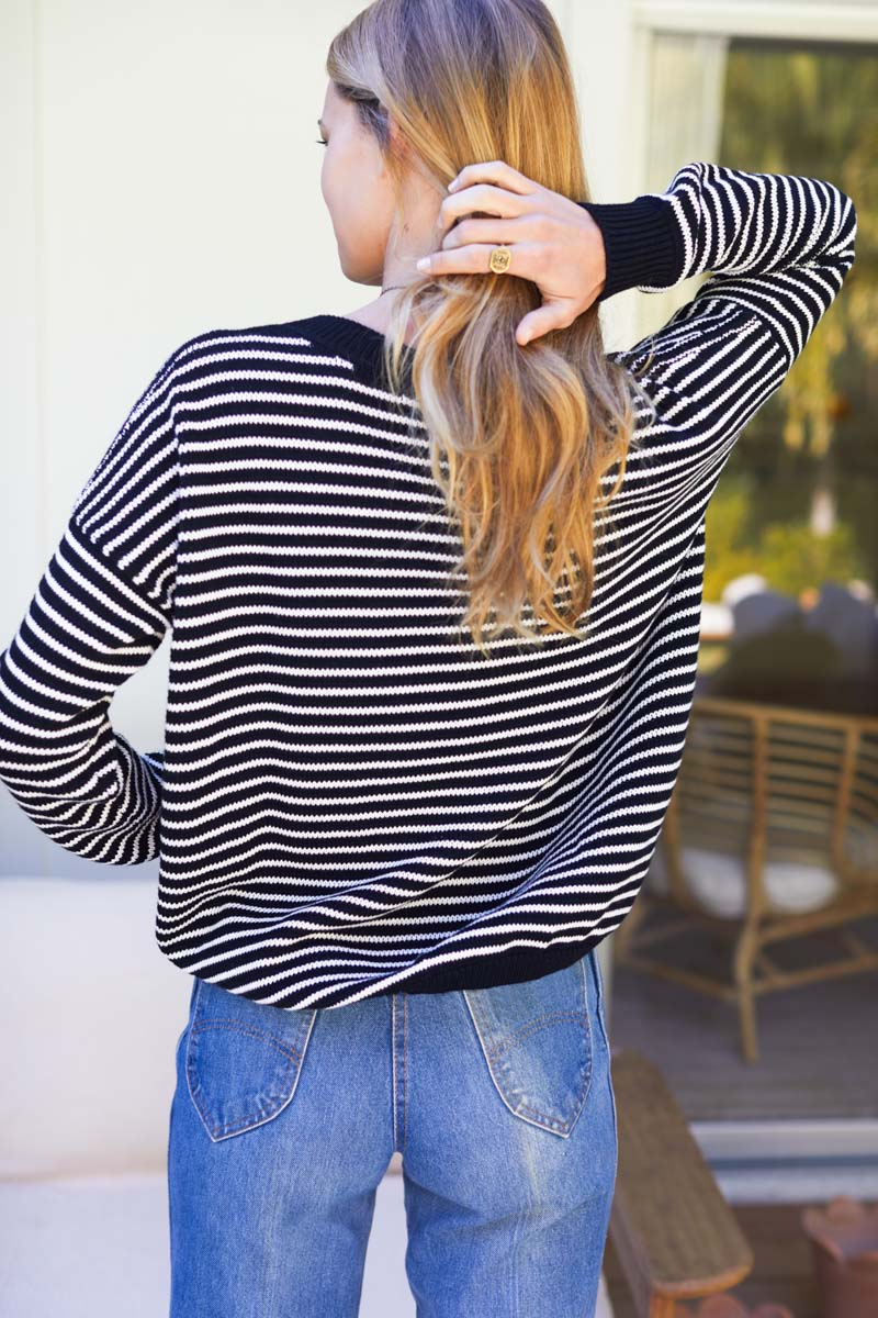 Carolyn Sweater - Ivory Stripe Black Organic