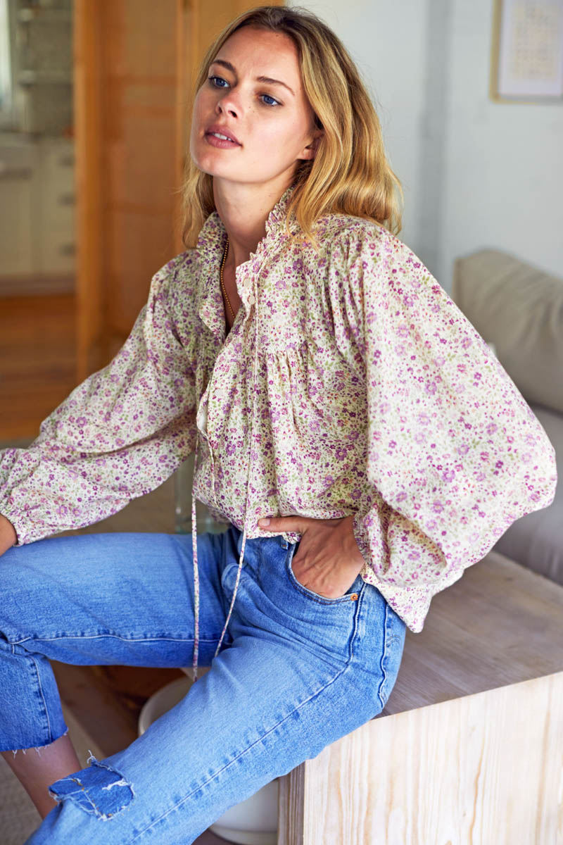 Cecile Blouse - Purple Calico Floral