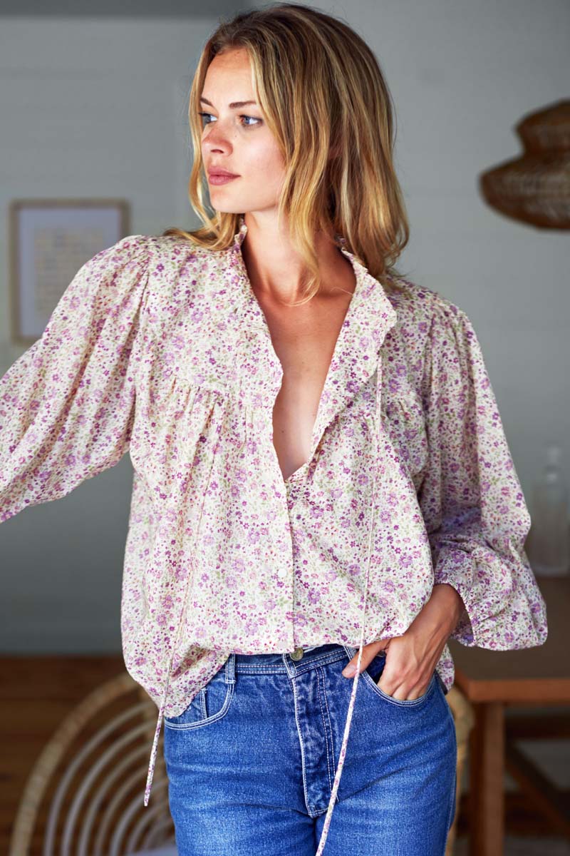 Cecile Blouse - Purple Calico Floral