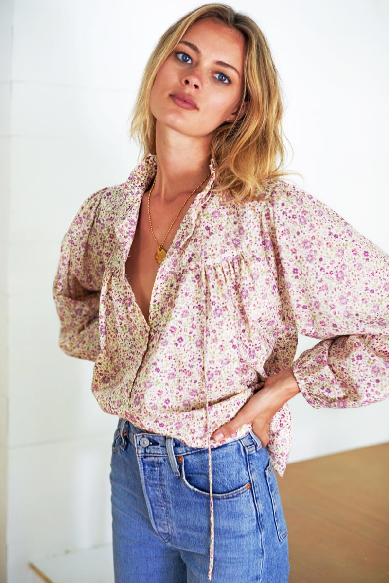 Cecile Blouse - Purple Calico Floral