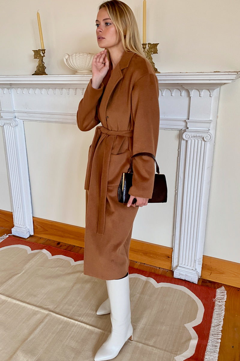 Drop Shoulder Long Coat - Medium Camel