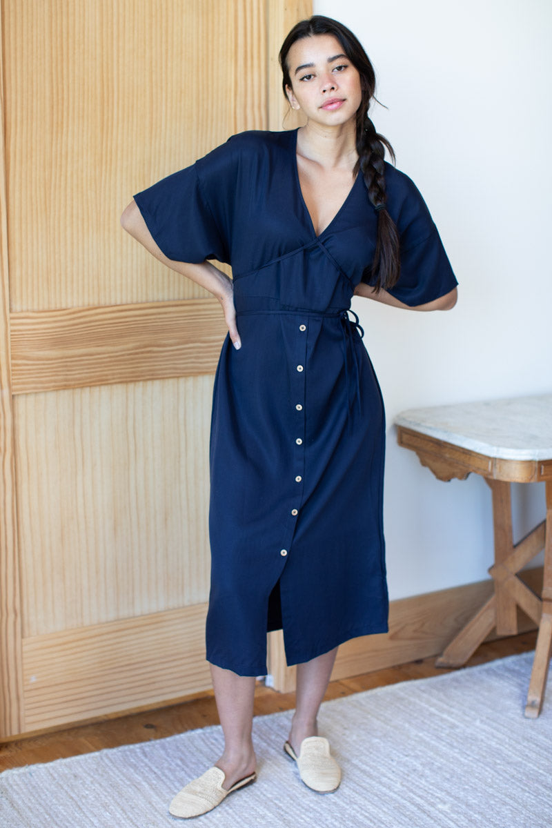 Delphine Button Front Dress - Maritime Linen