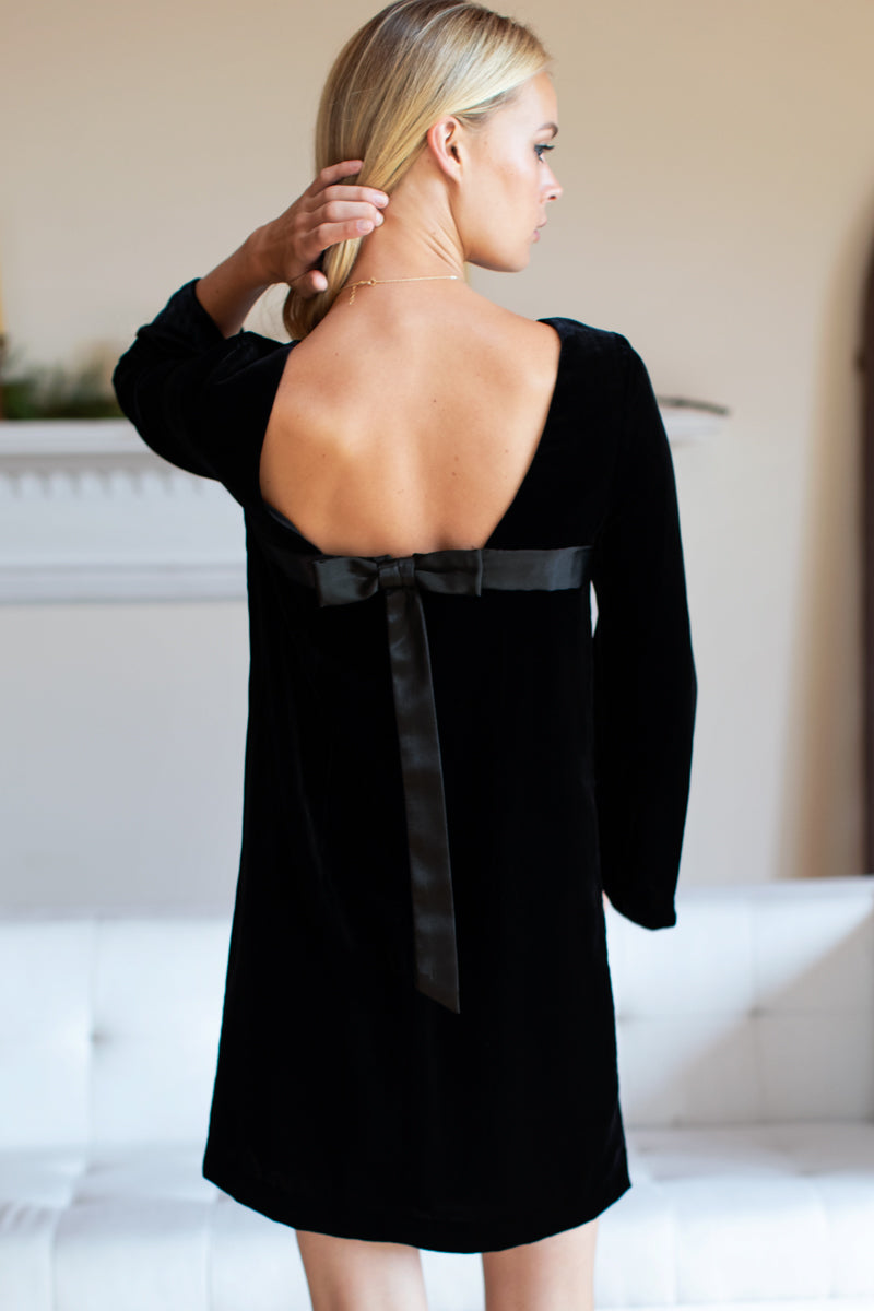 60s Low Back Dress - Black Silk Velvet