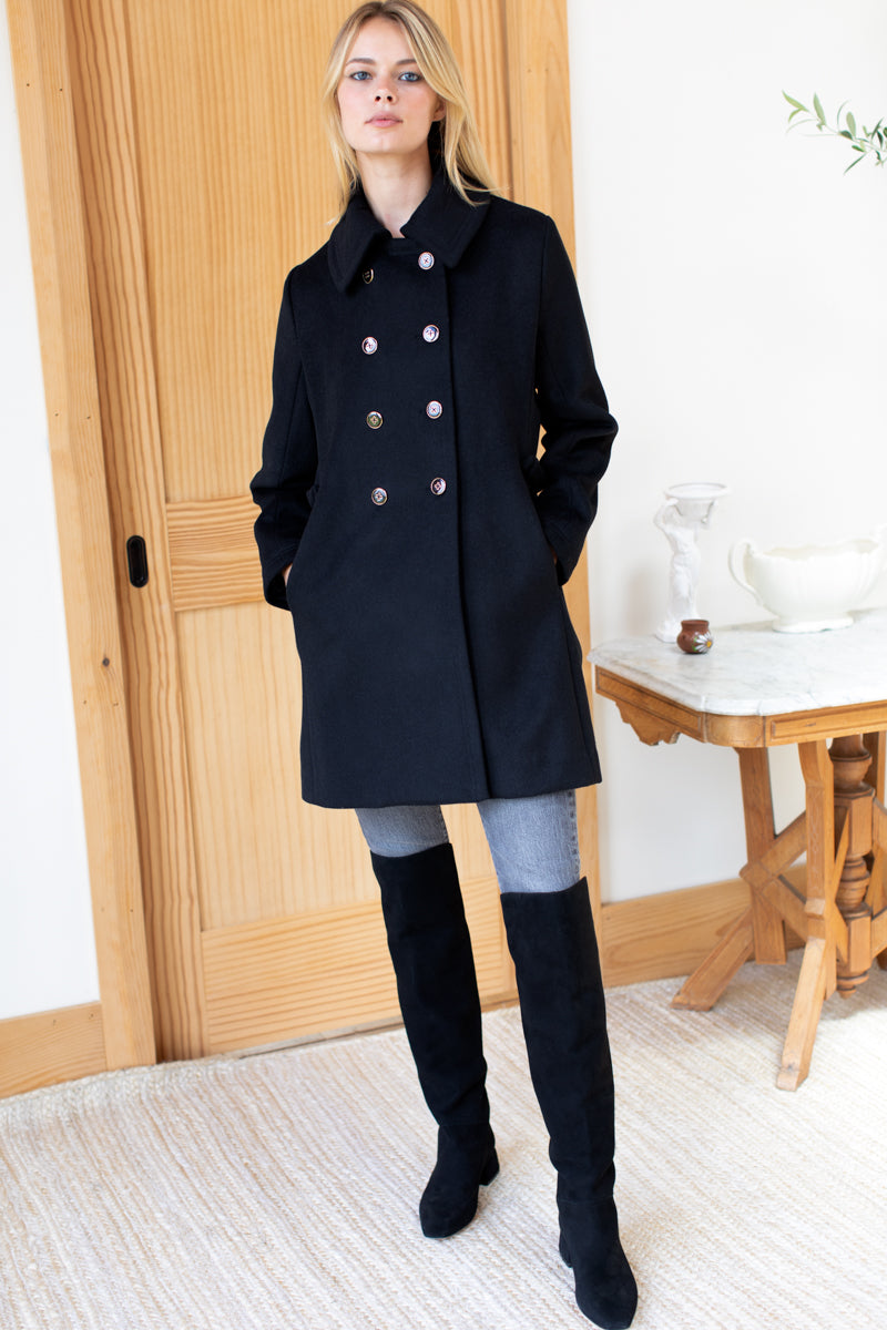 Bon Peacoat - Black Wool Cashmere