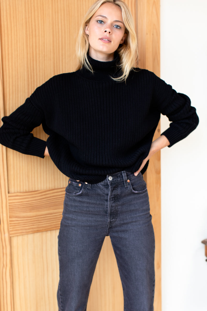 Carolyn Funnel Neck Sweater - Black Organic