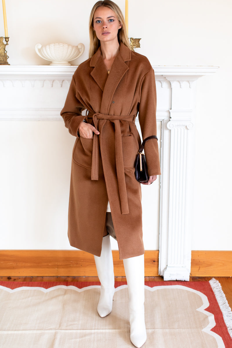 Drop Shoulder Long Coat - Medium Camel