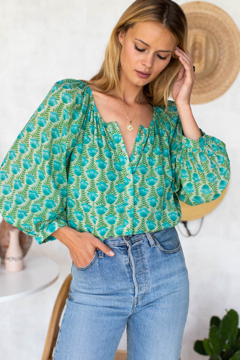 Frances Blouse - Frida Blue Green Organic