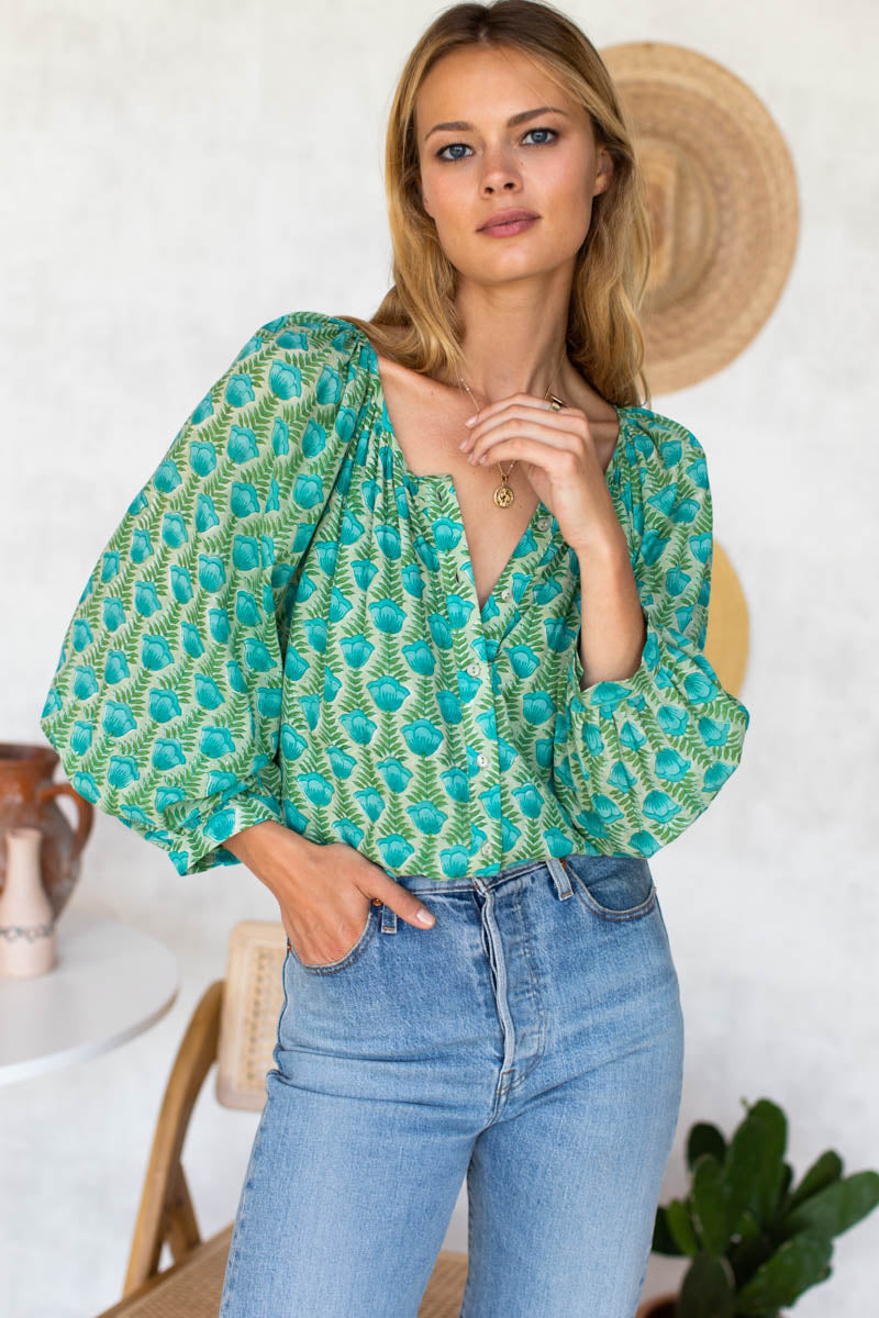 Frances Blouse - Frida Blue Green Organic