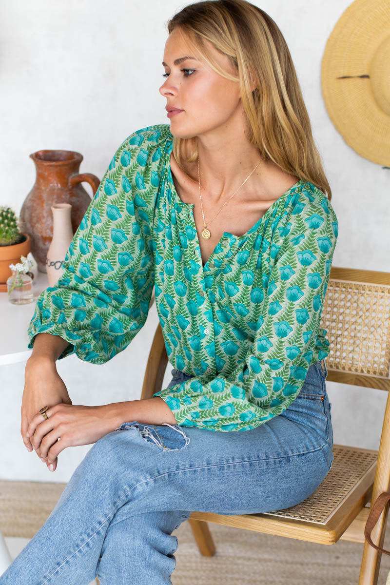 Frances Blouse - Frida Blue Green Organic