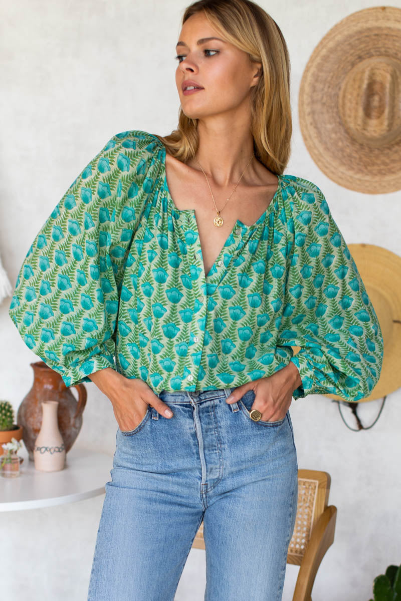 Frances Blouse - Frida Blue Green Organic