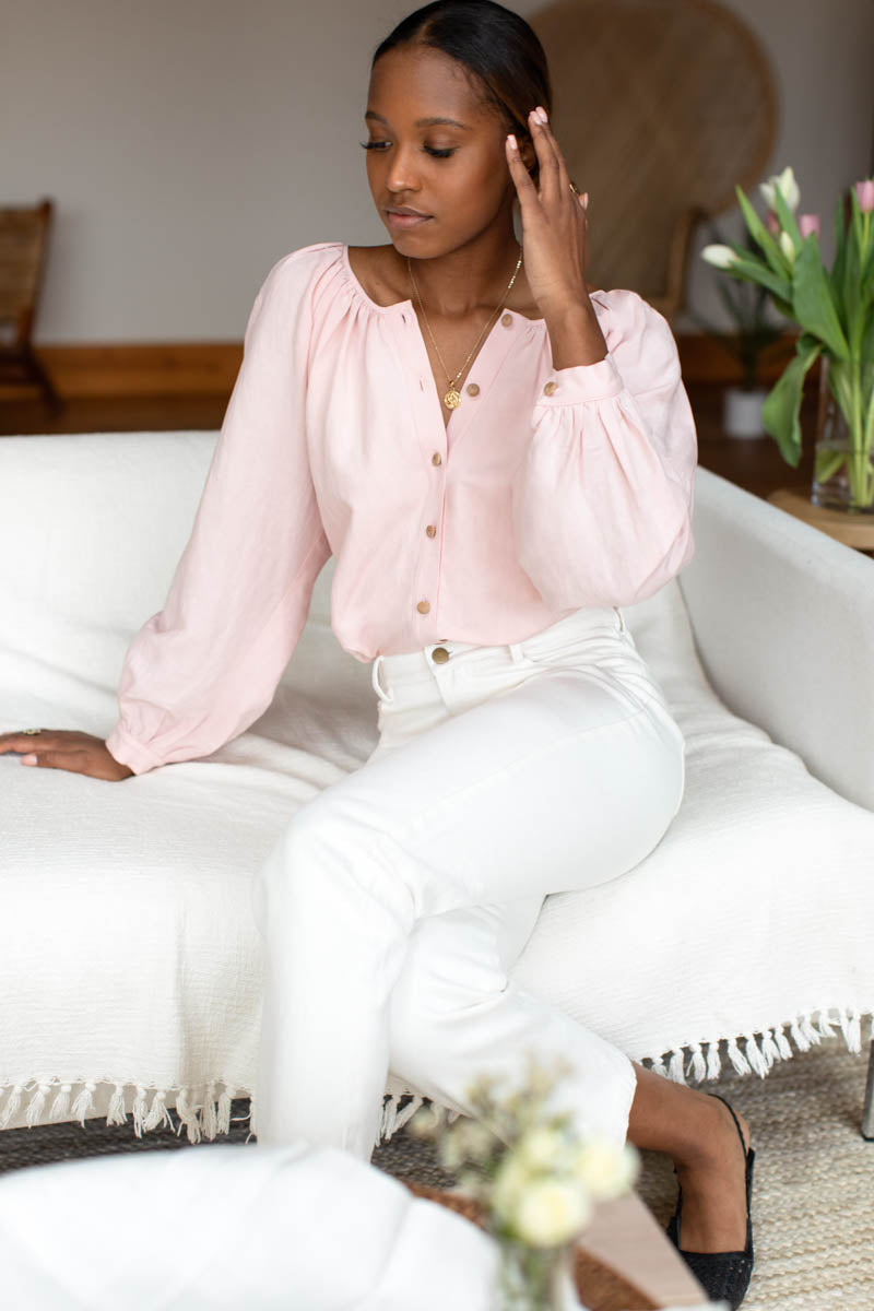 Frances Blouse - Shell Pink Linen