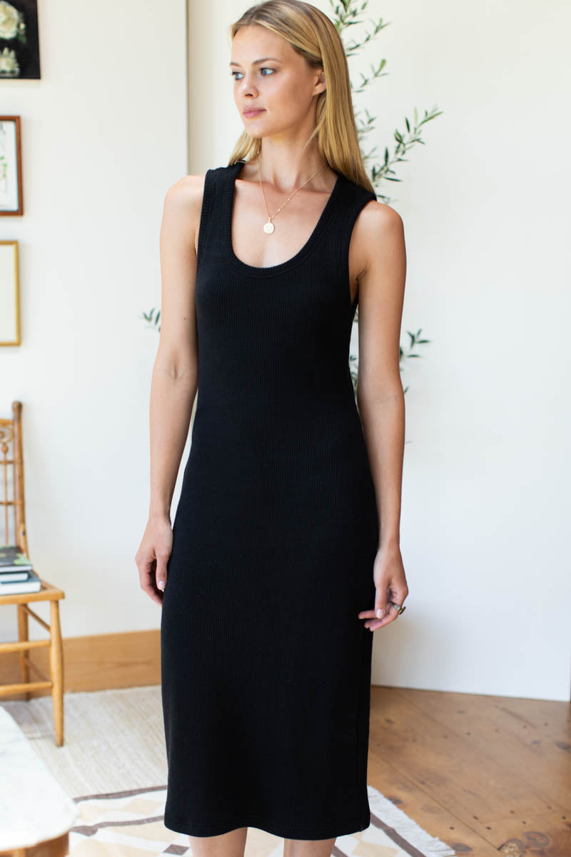 Go To Tank Dress - Black Hemp Cotton Rib Organic