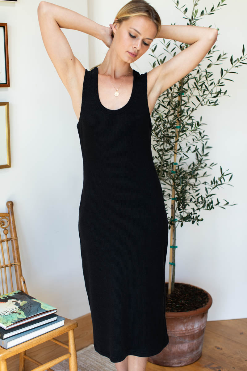 Go To Tank Dress - Black Hemp Cotton Rib Organic