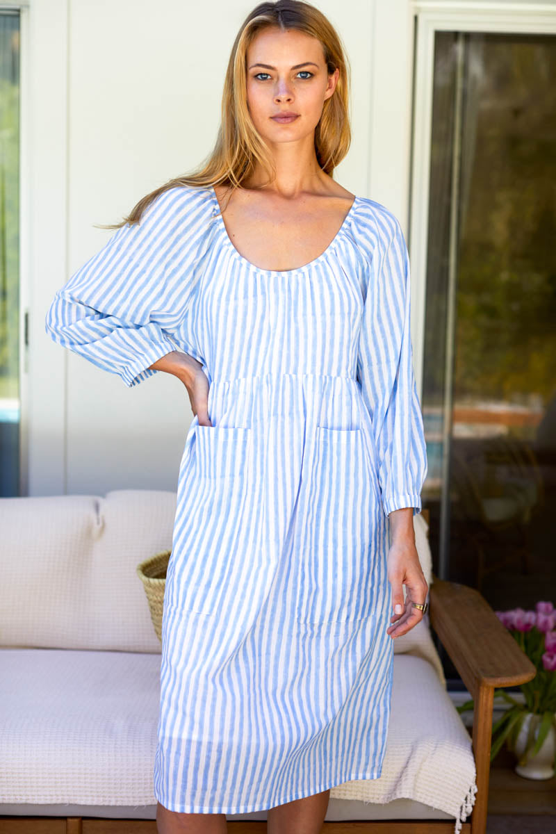 Jasmine Market Dress - Blue Sky Stripe Organic